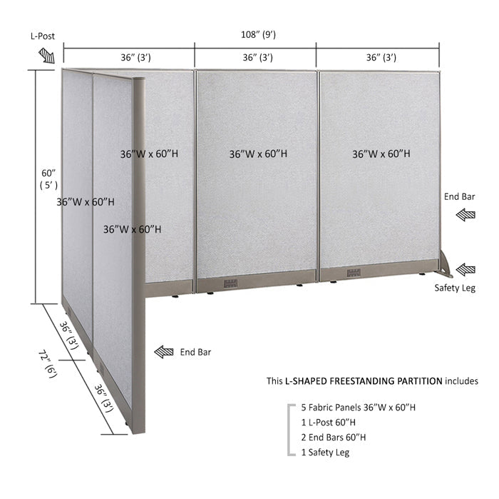 GOF Office L-Shaped Partition 72d x 108w x 60H - Kainosbuy.com