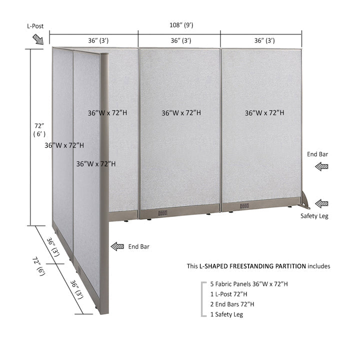 GOF Office L-Shaped Partition 72d x 108w x 72H - Kainosbuy.com