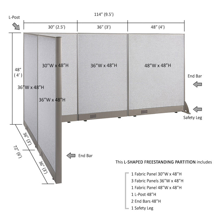 GOF Office L-Shaped Partition 72d x 114w x 48H - Kainosbuy.com