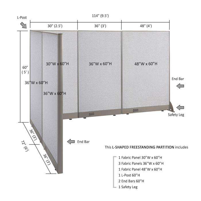 GOF Office L-Shaped Partition 72d x 114w x 60H - Kainosbuy.com