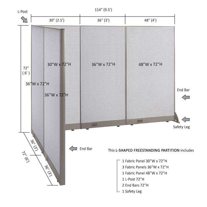 GOF Office L-Shaped Partition 72d x 114w x 72H - Kainosbuy.com