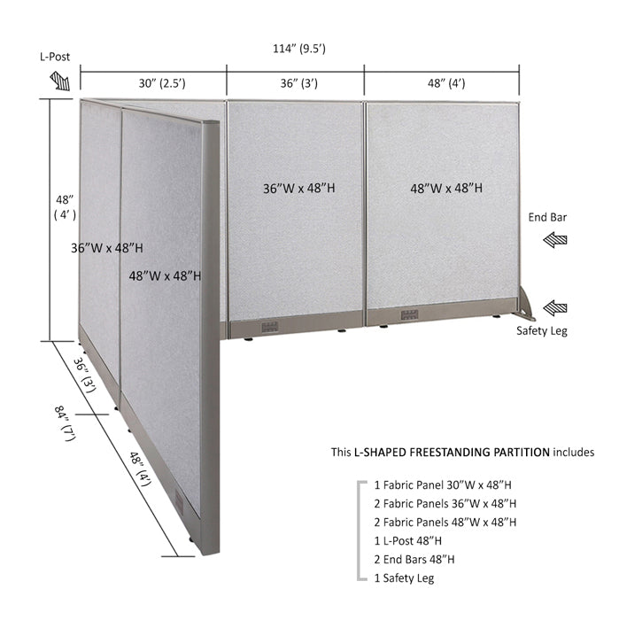 GOF Office L-Shaped Partition 84d x 114w x 48H - Kainosbuy.com