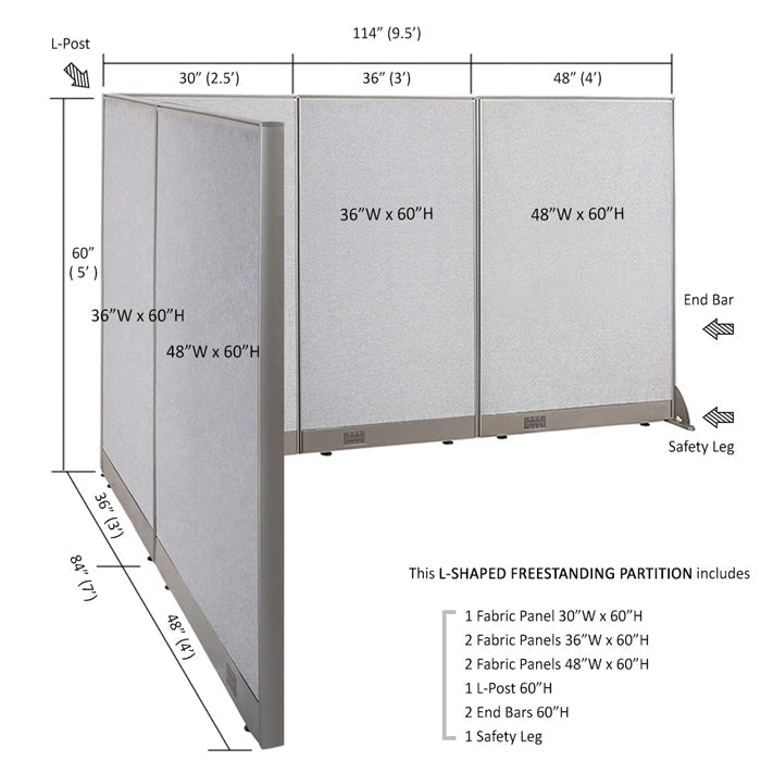GOF Office L-Shaped Partition 84d x 114w x 60H - Kainosbuy.com