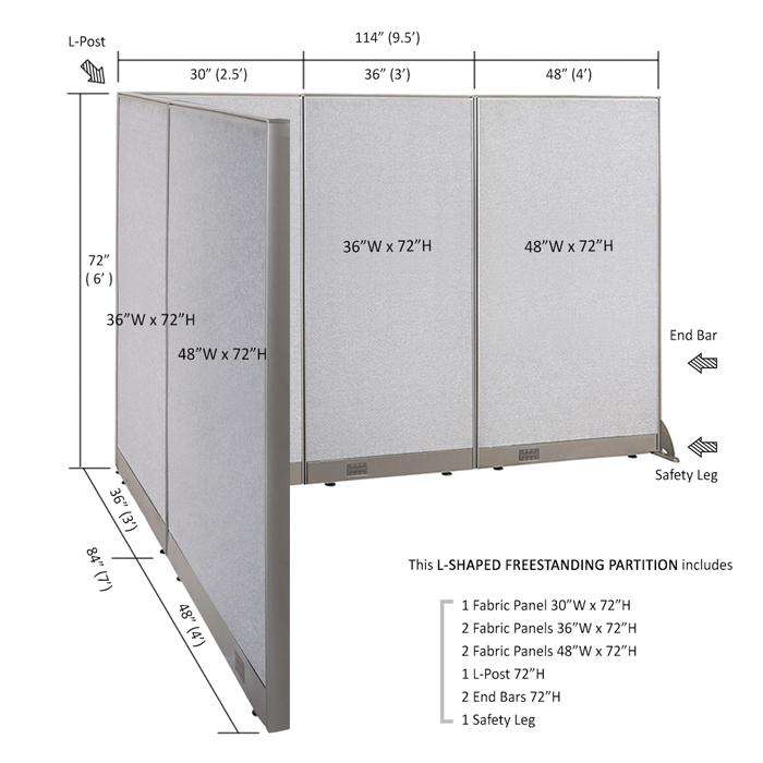GOF Office L-Shaped Partition 84d x 114w x 72H - Kainosbuy.com