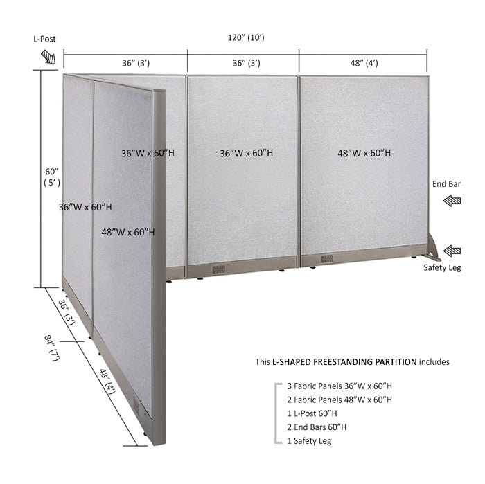 GOF Office L-Shaped Partition 84d x 120w x 60H - Kainosbuy.com