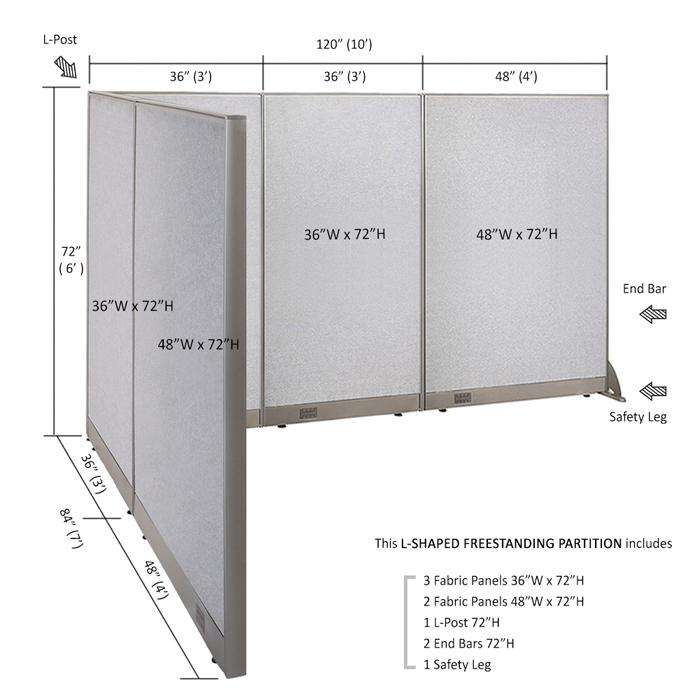 GOF Office L-Shaped Partition 84d x 120w x 72H - Kainosbuy.com