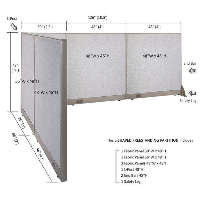 GOF Office L-Shaped Partition 84d x 126w x 48H - Kainosbuy.com