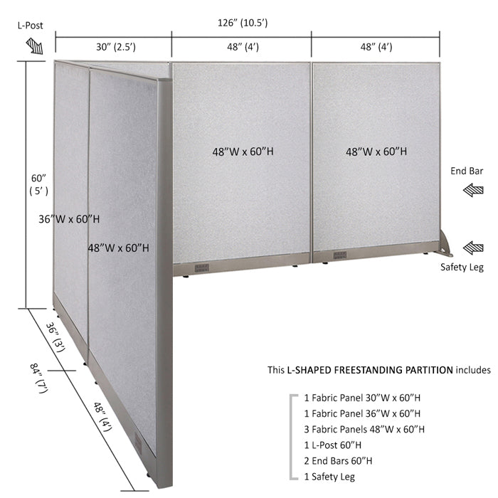 GOF Office L-Shaped Partition 84d x 126w x 60H - Kainosbuy.com