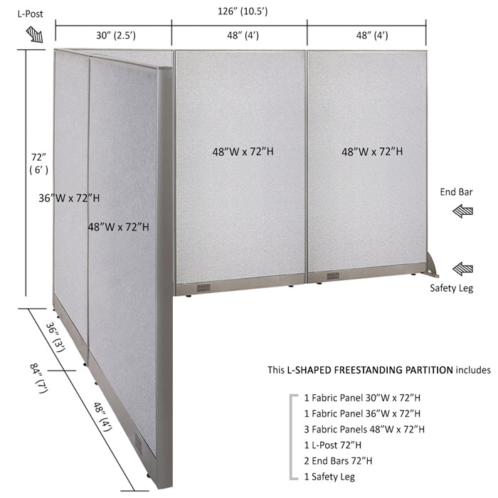 GOF Office L-Shaped Partition 84d x 126w x 72H - Kainosbuy.com