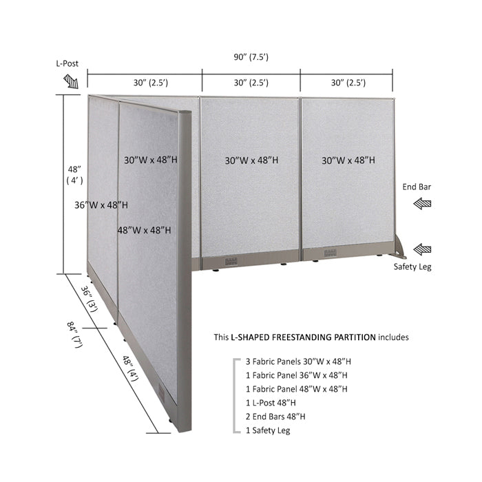 GOF Office L-Shaped Partition 84d x 90w x 48H - Kainosbuy.com