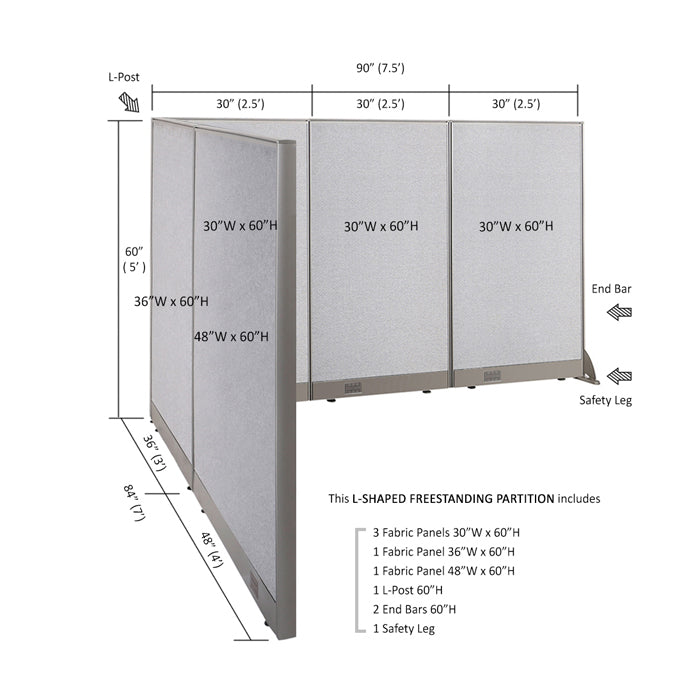 GOF Office L-Shaped Partition 84d x 90w x 60H - Kainosbuy.com