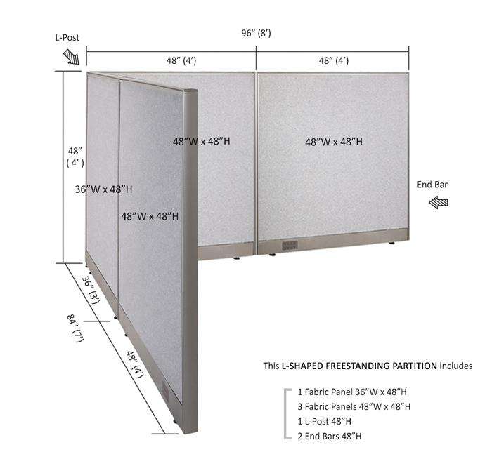 GOF Office L-Shaped Partition 84d x 96w x 48H - Kainosbuy.com
