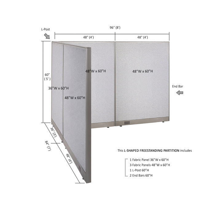 GOF Office L-Shaped Partition 84d x 96w x 60H - Kainosbuy.com