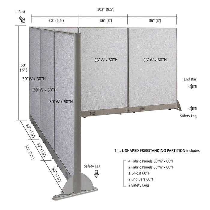 GOF Office L-Shaped Partition 90d x 102w x 60H - Kainosbuy.com