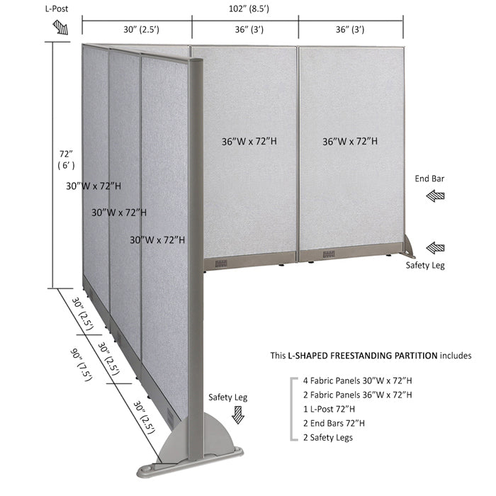 GOF Office L-Shaped Partition 90d x 102w x 72H - Kainosbuy.com