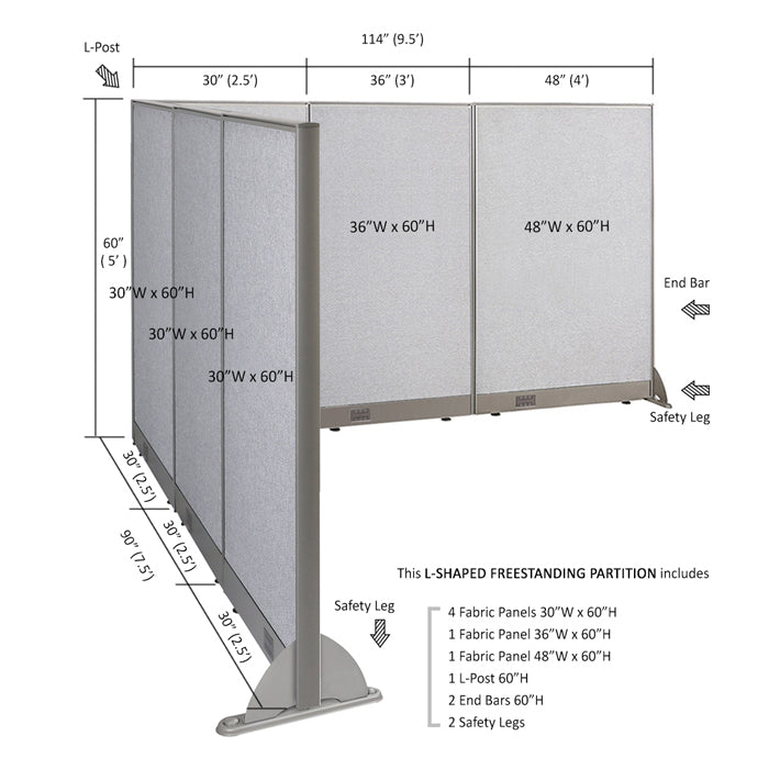 GOF Office L-Shaped Partition 90d x 114w x 60H - Kainosbuy.com