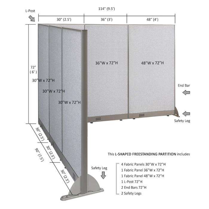 GOF Office L-Shaped Partition 90d x 114w x 72H - Kainosbuy.com