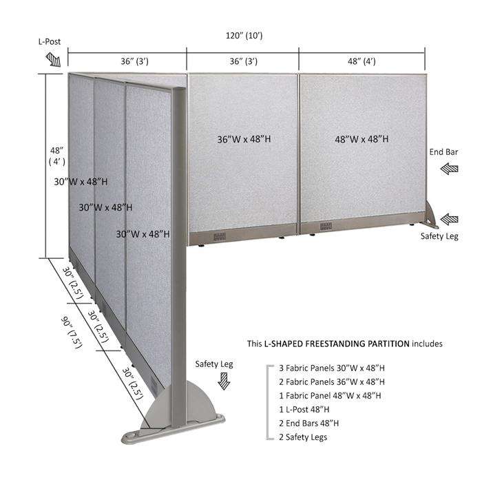GOF Office L-Shaped Partition 90d x 120w x 48H - Kainosbuy.com
