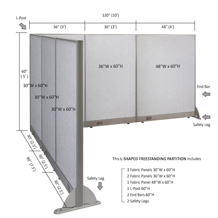 GOF Office L-Shaped Partition 90d x 120w x 60H - Kainosbuy.com