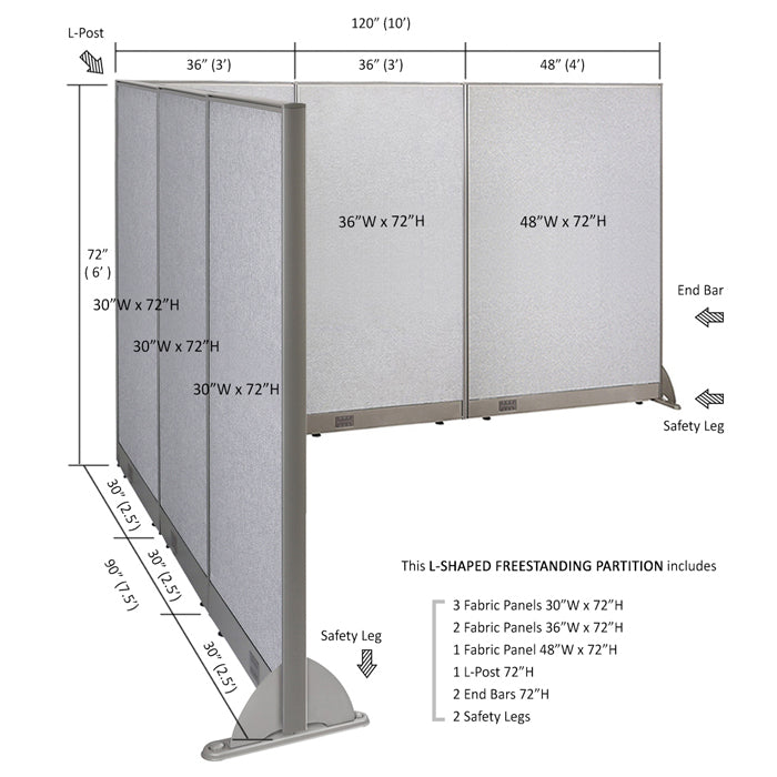 GOF Office L-Shaped Partition 90d x 120w x 72H - Kainosbuy.com
