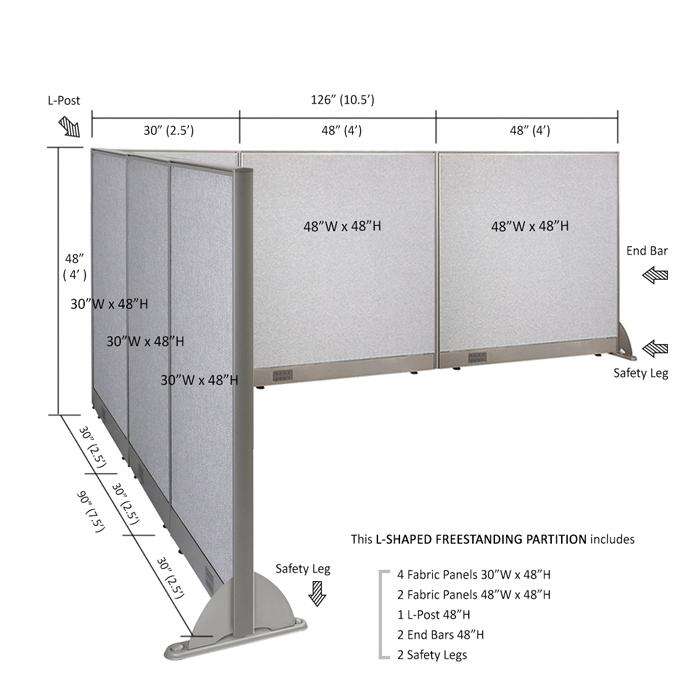GOF Office L-Shaped Partition 90d x 126w x 48H - Kainosbuy.com