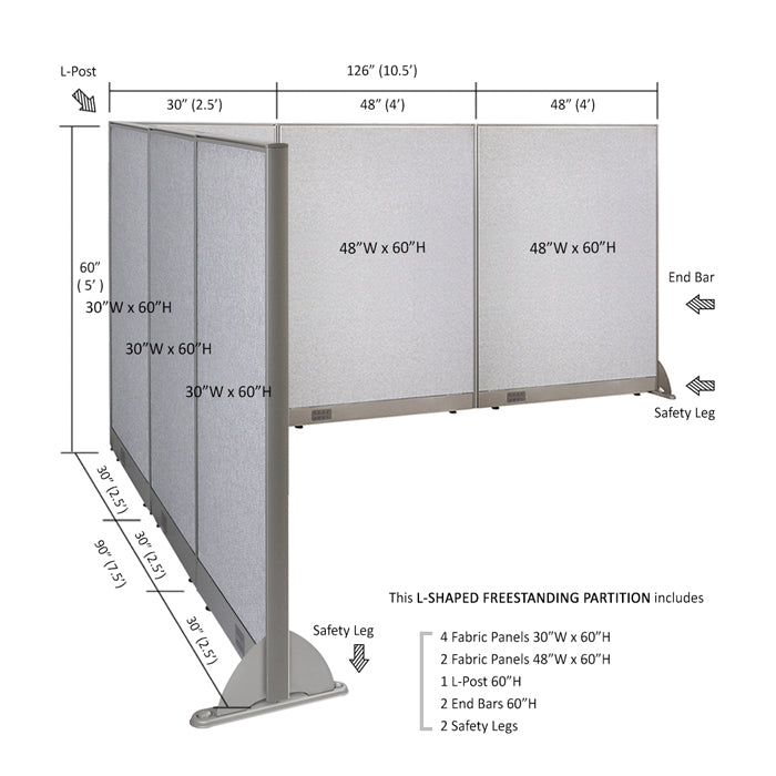 GOF Office L-Shaped Partition 90d x 126w x 60H - Kainosbuy.com