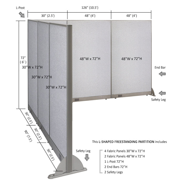 GOF Office L-Shaped Partition 90d x 126w x 72H - Kainosbuy.com