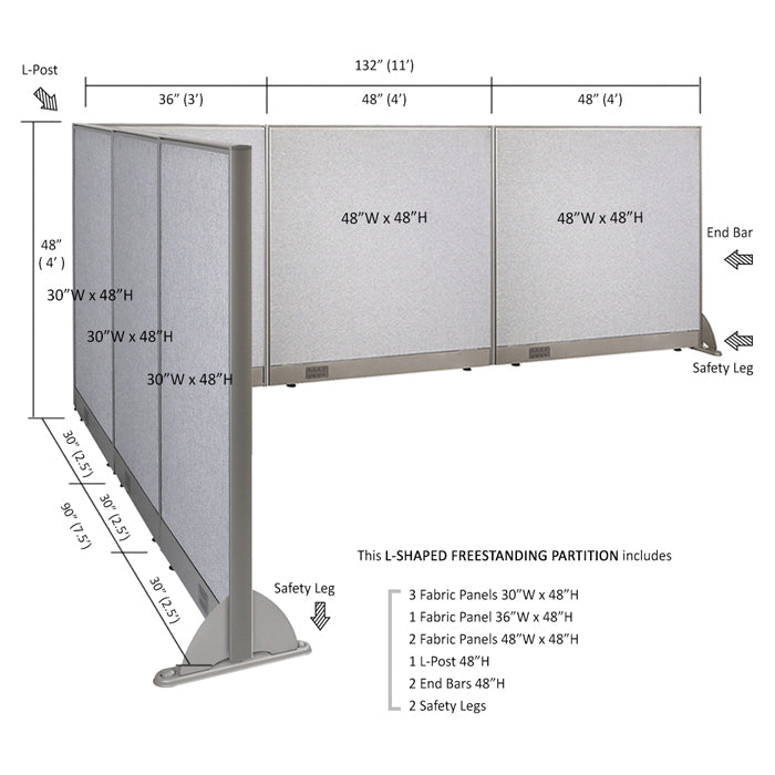 GOF Office L-Shaped Partition 90d x 132w x 48H - Kainosbuy.com