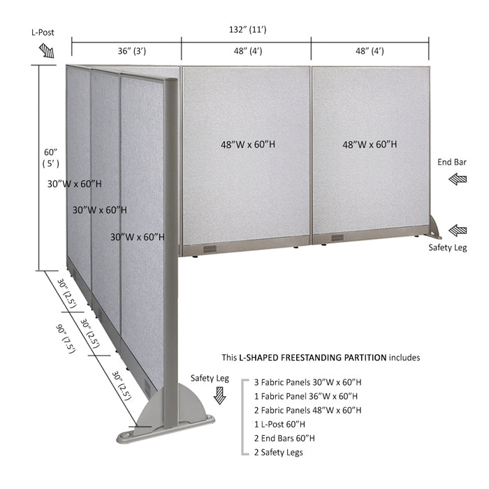 GOF Office L-Shaped Partition 90d x 132w x 60H - Kainosbuy.com
