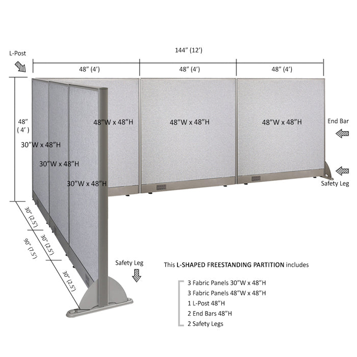 GOF Office L-Shaped Partition 90d x 144w x 48H - Kainosbuy.com