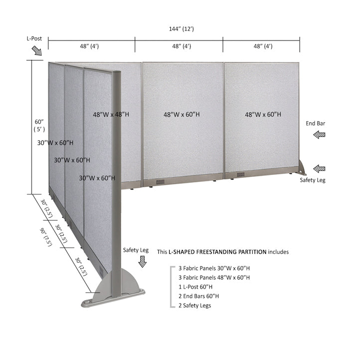 GOF Office L-Shaped Partition 90d x 144w x 60H - Kainosbuy.com