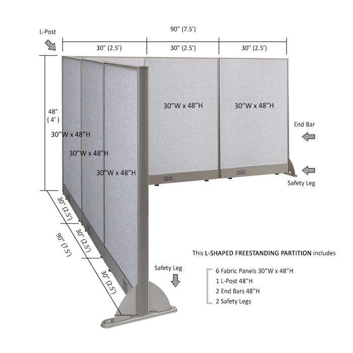 GOF Office L-Shaped Partition 90d x 90w x 48H - Kainosbuy.com
