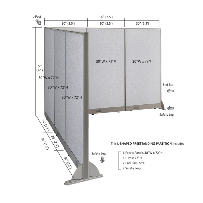 GOF Office L-Shaped Partition 90d x 90w x 72H - Kainosbuy.com