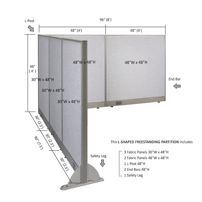 GOF Office L-Shaped Partition 90d x 96w x 48H - Kainosbuy.com