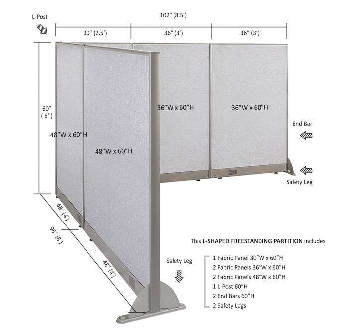 GOF Office L-Shaped Partition 96d x 102w x 60H - Kainosbuy.com