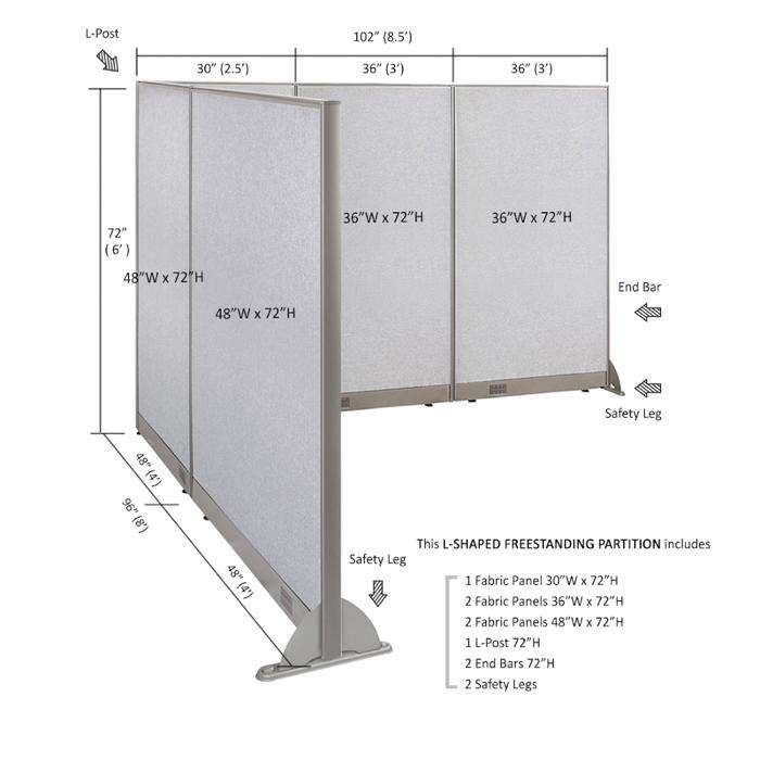 GOF Office L-Shaped Partition 96d x 102w x 72H - Kainosbuy.com