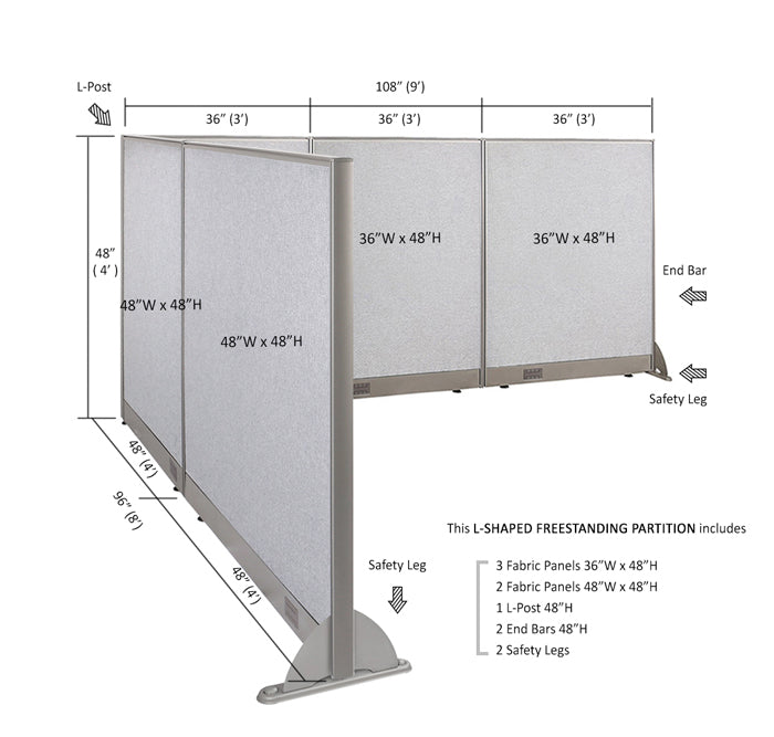 GOF Office L-Shaped Partition 96d x 108w x 48H - Kainosbuy.com