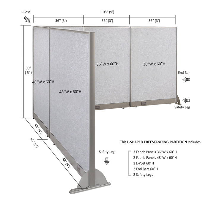 GOF Office L-Shaped Partition 96d x 108w x 60H - Kainosbuy.com