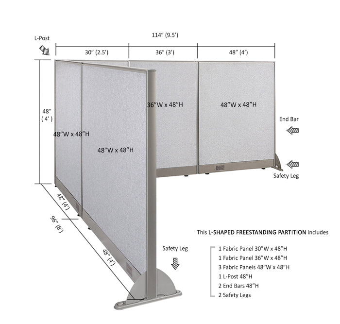 GOF Office L-Shaped Partition 96d x 114w x 48H - Kainosbuy.com
