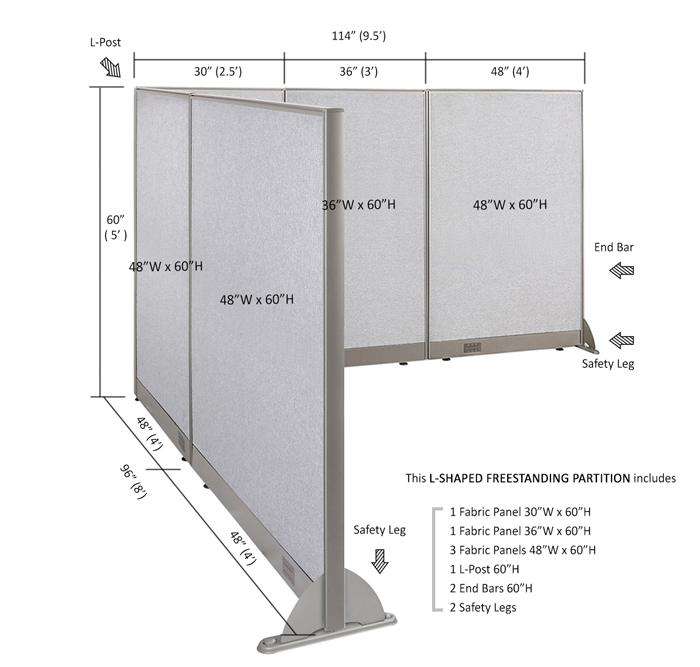 GOF Office L-Shaped Partition 96d x 114w x 60H - Kainosbuy.com