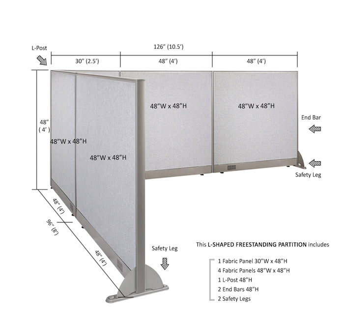GOF Office L-Shaped Partition 96d x 126w x 48H - Kainosbuy.com