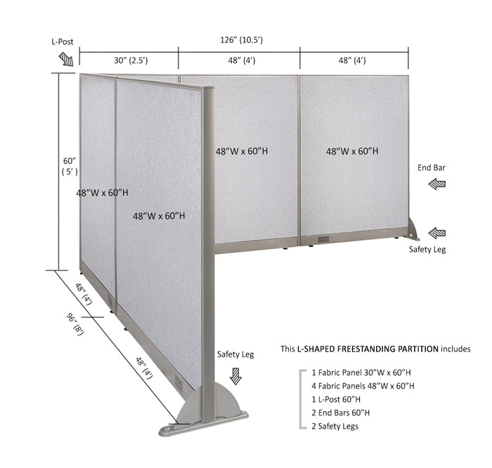 GOF Office L-Shaped Partition 96d x 126w x 60H - Kainosbuy.com
