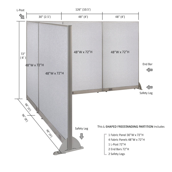GOF Office L-Shaped Partition 96d x 126w x 72H - Kainosbuy.com
