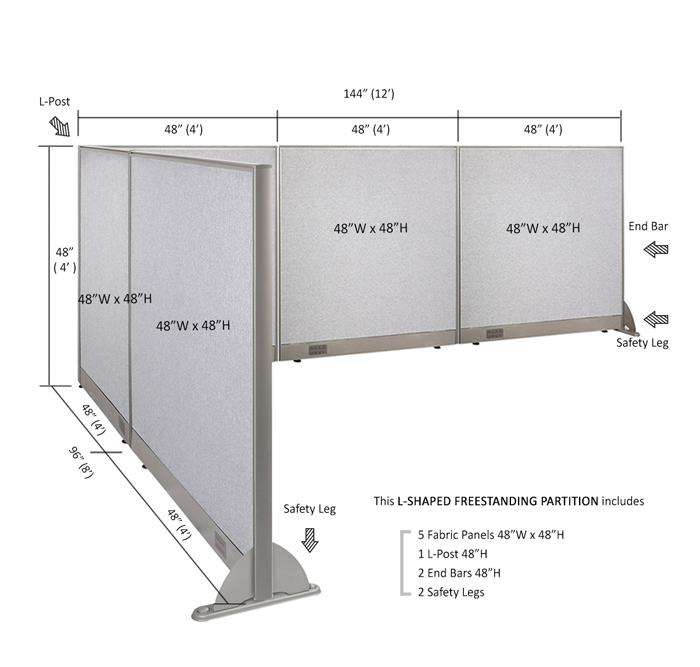 GOF Office L-Shaped Partition 96d x 144w x 48H - Kainosbuy.com