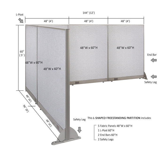 GOF Office L-Shaped Partition 96d x 144w x 60H - Kainosbuy.com