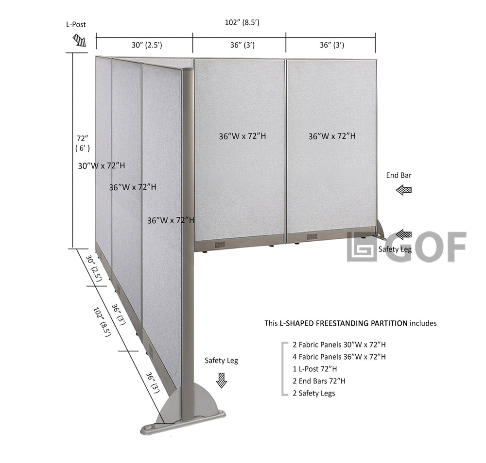 GOF Office L-Shaped Partition 102d x 102w x 72H - Kainosbuy.com