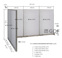 GOF 60"D x 132"W x 48”/60”/72”H, L-Shaped Freestanding Fabric Partition Package