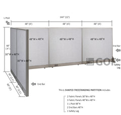 GOF 60"D x 144"W x 48”/60”/72”H, L-Shaped Freestanding Fabric Partition Package