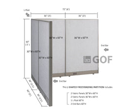 GOF 60"D x 72"W x 48”/60”/72”H, L-Shaped Freestanding Fabric Partition Package
