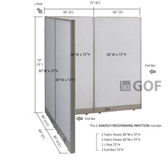 GOF 60"D x 72"W x 48”/60”/72”H, L-Shaped Freestanding Fabric Partition Package
